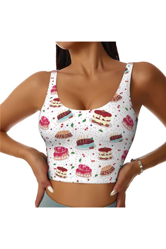Birthday Cake Sports Bras for Women, High Support Bra with Removable Pads, Comfortable - X-Large