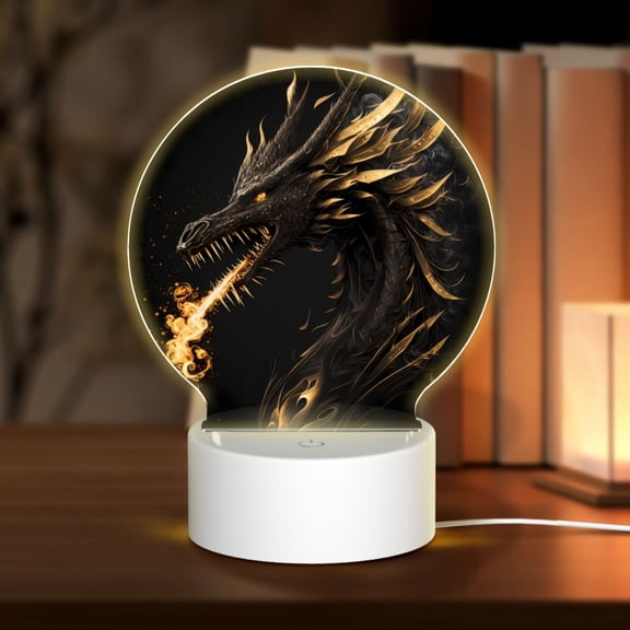 Naloa Black And Gold Fire Dragon Acrylic LED Night Light Custom LED Lights Personalized Nightlight Customized Gifts for Family Couples Friends