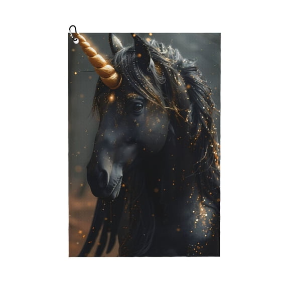 Naloa Black And Gold White Horse Golf Towel Golf Gift for Men and Women Golf Towel with Carabiner Clip to Quickly Remove Mud, Dirt and Sweat