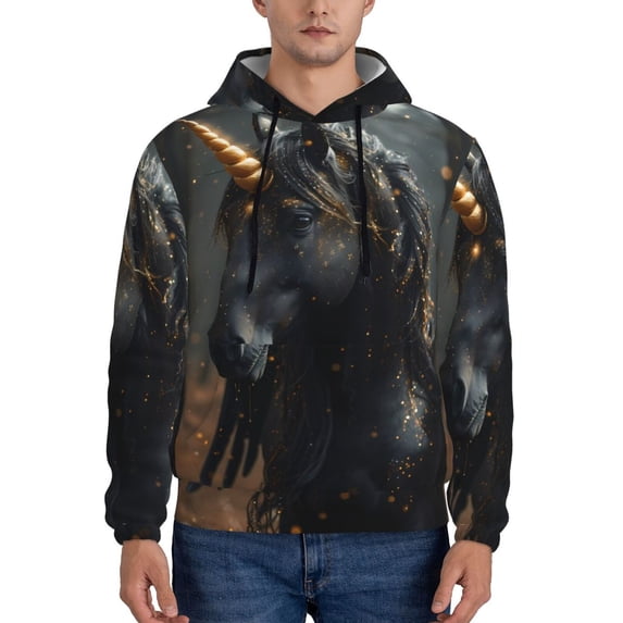 Naloa Black And Gold White Horse Men's Casual Hooded Collar Drawstring Hoodies Pullover Sweatshirts Casual Long Sleeve Shirts-4X-Large
