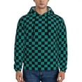 Naloa Black And Teal Checkerboard Men's Casual Hooded Collar Drawstring