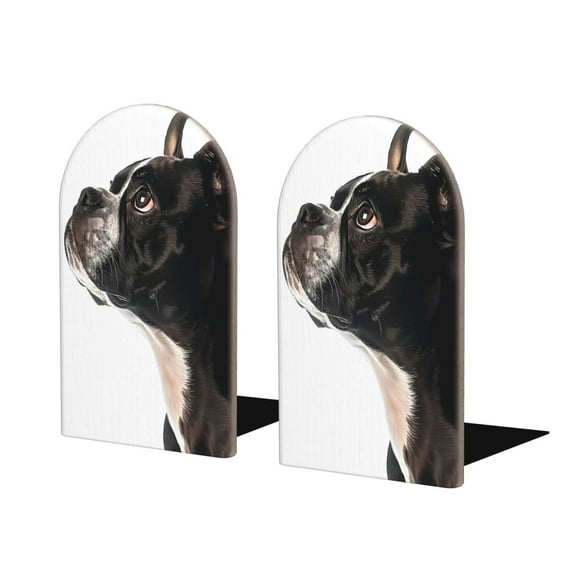 Naloa Black And White Boston Terrier Wood Non-Skid Bookend for Shelves,Book Ends for Heavy Books, Book Stand for CDs,1 Pair