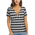 thumbnail image 1 of Naloa Black And White Diamonds Print T-Shirts Short Sleeve V Neck Tees for Women Fashion Tops Trendy Lightweight Soft Casual Summer Outfits Clothes, 1 of 5