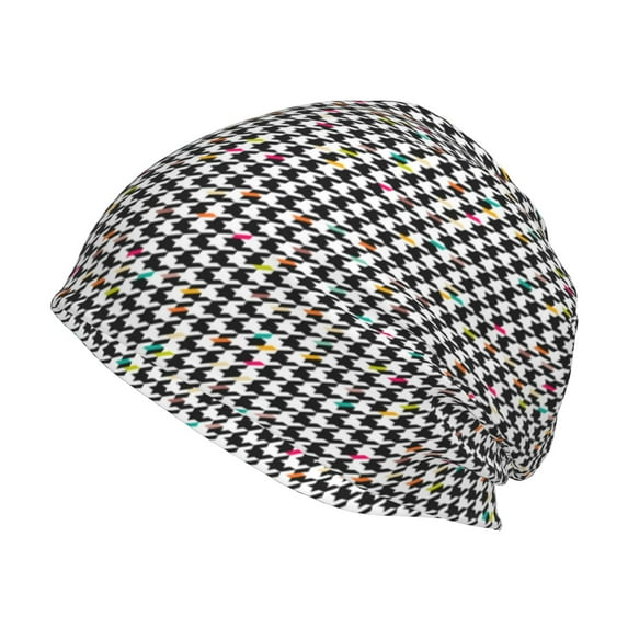 Naloa Black And White Houndstooth Beanie for Men Women Knitted Unisex Winter Hat Beanies Cap Knit Cuffed Beanies Hats