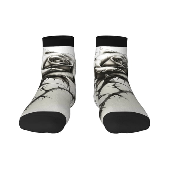 Naloa Black And White Rose Ankle Socks for Women Non Slip Socks No Show Socks Classic Low Cut Casual Socks Casual Socks