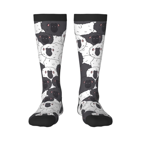 Naloa Black And White Sheeps Thigh High Socks Extra Long Stretchy Sock Women Over Knee High Opaque Stocking Daily Wear