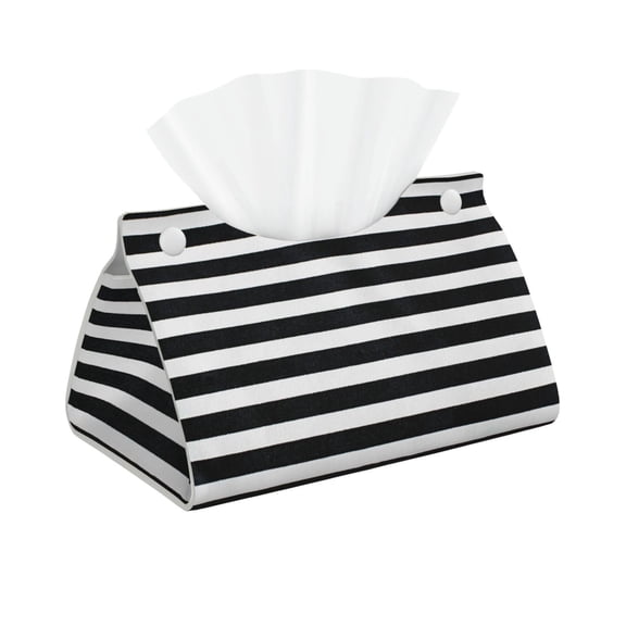 Naloa Black And White Stripes Print Leather Tissue Box Cover Rectangle | Long Tissue Box Cover | Tissue Box Holder | Tissue Holder for Bathroom
