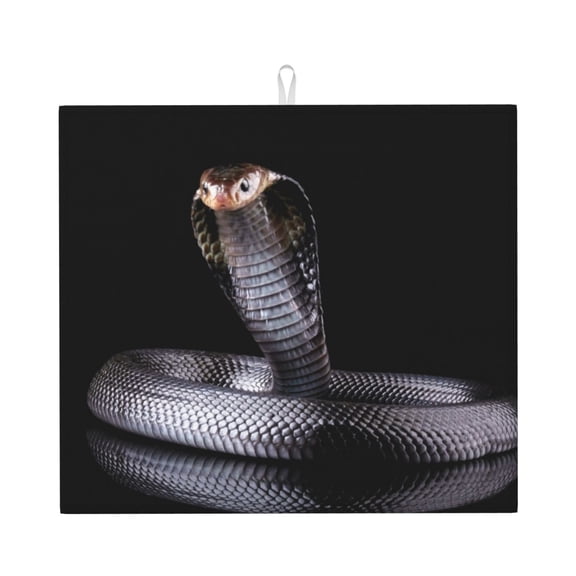 Naloa Black Cobra Snake Dish Drying Mat for Kitchen Counter, Heat Resistant Drainer Mats, Absorbent Draining Mat,Dish Rack Pad,16"x18"