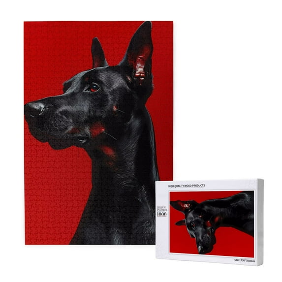 Naloa Black Dog Red Background Custom Puzzles Personalized Puzzle 1000 Pieces from Photo Custom Jigsaw Puzzle for Wedding, Graduation, (29.5×19.7in, Vertical)
