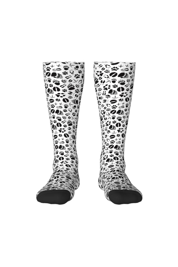 Black Footprints Thigh High Socks Extra Long Stretchy Sock Women Over Knee High Opaque Stocking Daily Wear