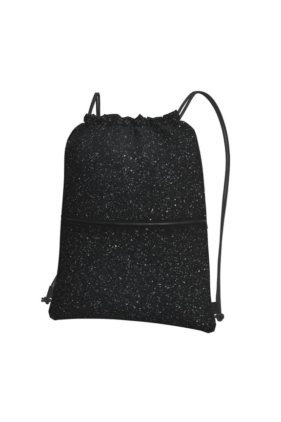 Black Glitter Drawstring Backpack String Bag Cinch Water Resistant for Gym Shopping Sport Yoga