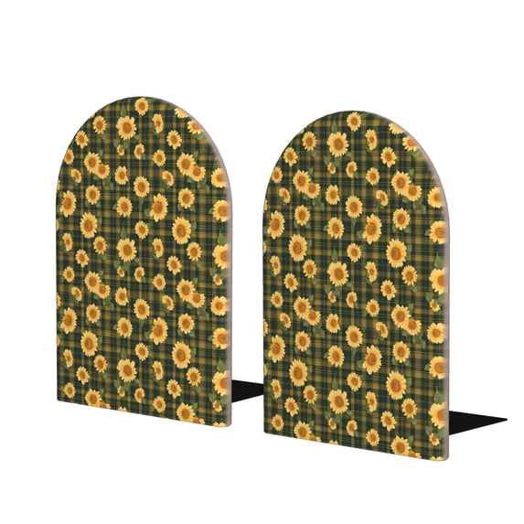 Naloa Black Ink Green Plaid Sunflower 2 Pcs Bookend Large Capacity Office Book Ends for Home Office Library School Study Decoration
