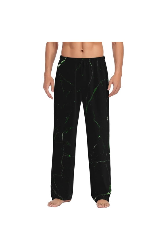 Black Marble Pajama Pants Men, PJ Bottoms, Sleep & Lounge Pants-X-Large