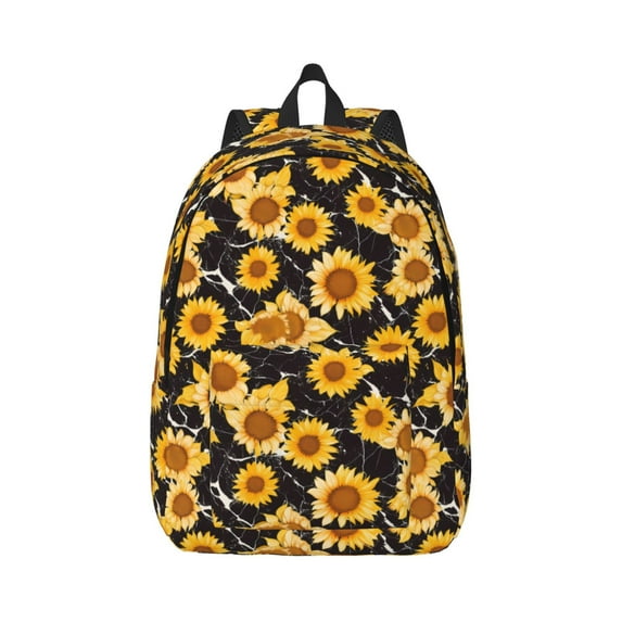 Naloa Black Marble Pattern Sunflower Canvas Backpack for Men Women Rucksack Casual Travel Daypack College Tote Satchel Bookbag for Teens-Medium