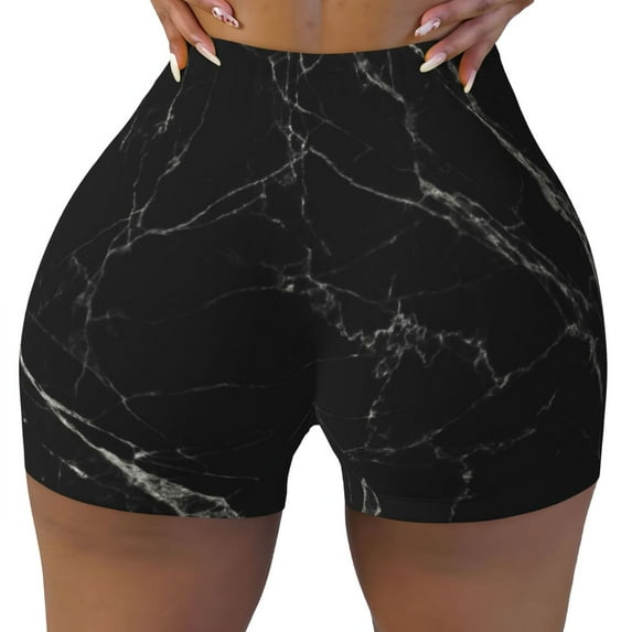 Naloa Black Marble Texture Abstract Biker Shorts for Women Seamless Scrunch Short Women’s Yoga Shorts for Gym Running Sport Shorts - Small
