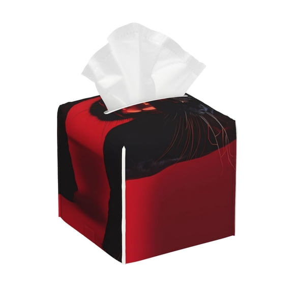Naloa Black Panther Red Background Tissue Box Cover Leather Tissue Holder Square Facial Tissue Case for Bathroom, Vanity Countertop, Tabletop, Car