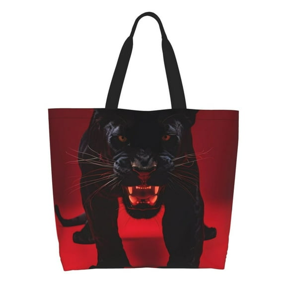 Naloa Black Panther Red Background Tote Bag for Women Large Capacity Shoulder Bag for College Work Travel Shopping