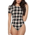 thumbnail image 1 of Naloa Black Plaid Heart Women's Short-Sleeved Onesie, One-Piece Swimsuit for Parties, dates, clubs - Small, 1 of 9
