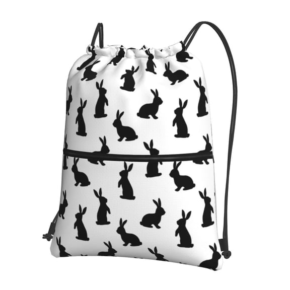 Naloa Black Rabbit Drawstring Backpack String Bag Cinch Water Resistant for Gym Shopping Sport Yoga