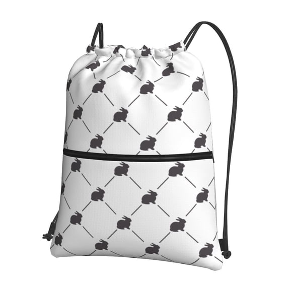 Naloa Black Rabbit Drawstring Backpack String Bag Cinch Water Resistant for Gym Shopping Sport Yoga
