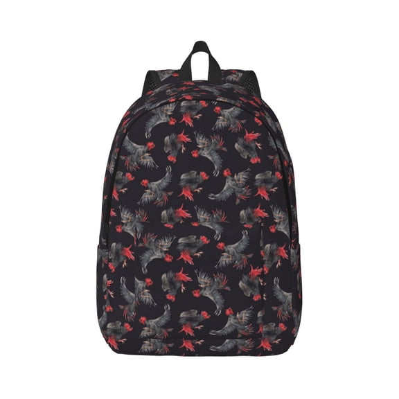 Naloa Black Roosters Canvas Backpack for Men Women Rucksack Casual Travel Daypack College Tote Satchel Bookbag for Teens-Small