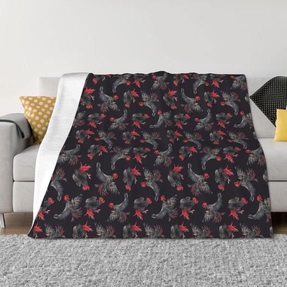 Naloa Black Roosters Flannel Fleece Throw Blanket for Bed Couch, Thick Blanket - All Seasons Suitable for Women, Men and Kids-60"x50"