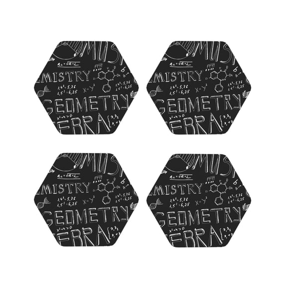 Naloa Black Scientific Leather Coasters for Drinks, Durable Drink Coasters 4 Set for Tabletop Protection, Luxurious Home Décor and Housewarming Gift ( {designName})Hexagon