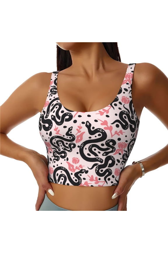 Black Snake Sports Bras for Women, High Support Bra with Removable Pads, Comfortable - Medium