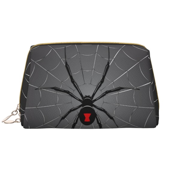 Naloa Black Spider On Web Leather Makeup Bag for Purse Travel, Portable Small Cosmetic Organizer for Women and Girls, Make up Bag with Zipper