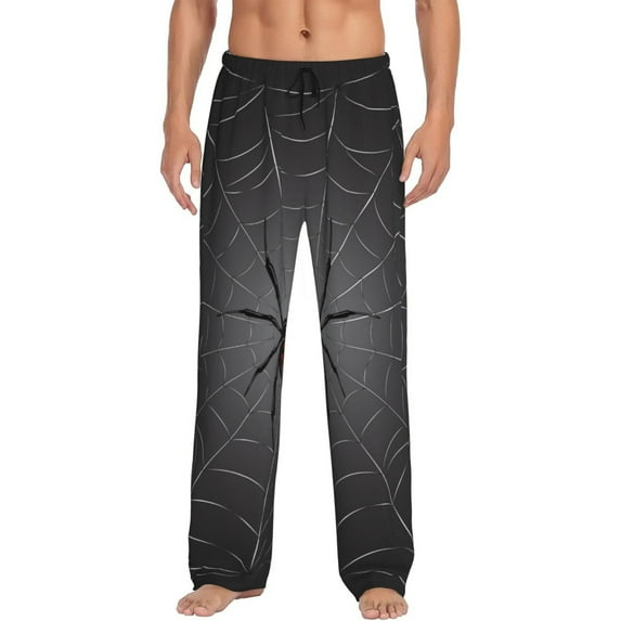 Naloa Black Spider On Web Pajama Pants Men, PJ Bottoms, Sleep & Lounge Pants-XX-Large