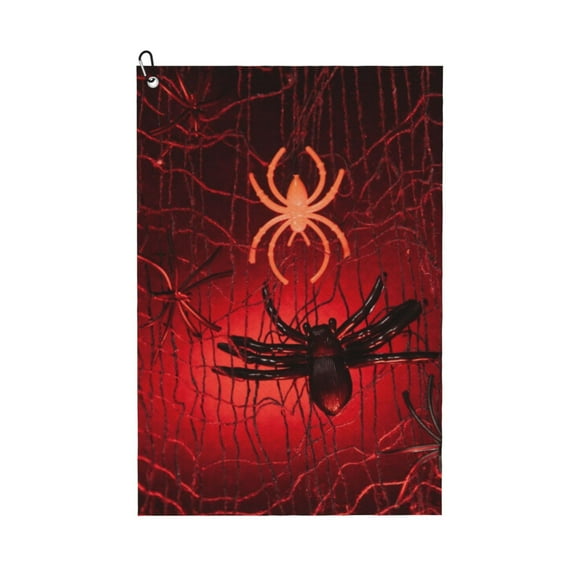 Naloa Black Spider Web With Spiders Golf Towel Golf Gift for Men and Women Golf Towel with Carabiner Clip to Quickly Remove Mud, Dirt and Sweat