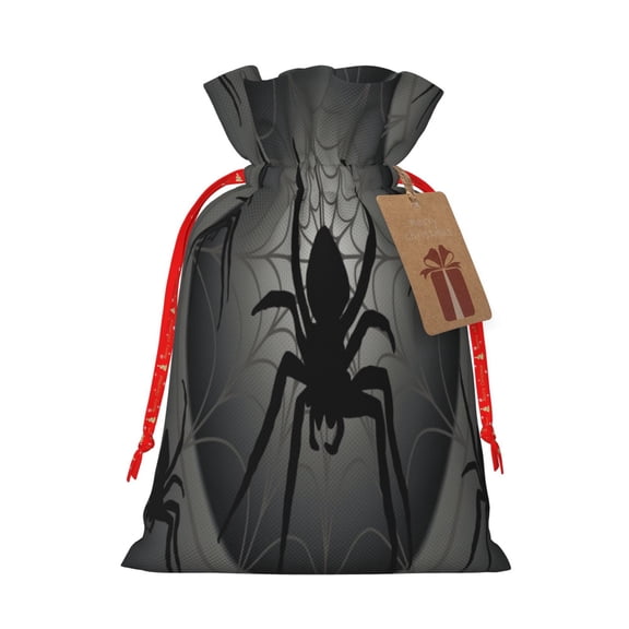 Naloa Black Spiders Drawstring Christmas Bags, 3D Xmas Gift Bags, Christmas Wrapping Bags, Xmas Goodie Bags, Treat Pouch Bags, Party Favor Bags-Medium