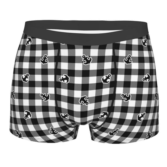 Naloa Black Tartan Plaid Print Mens Underwear - Boxers for Men, Classic Briefs for Men