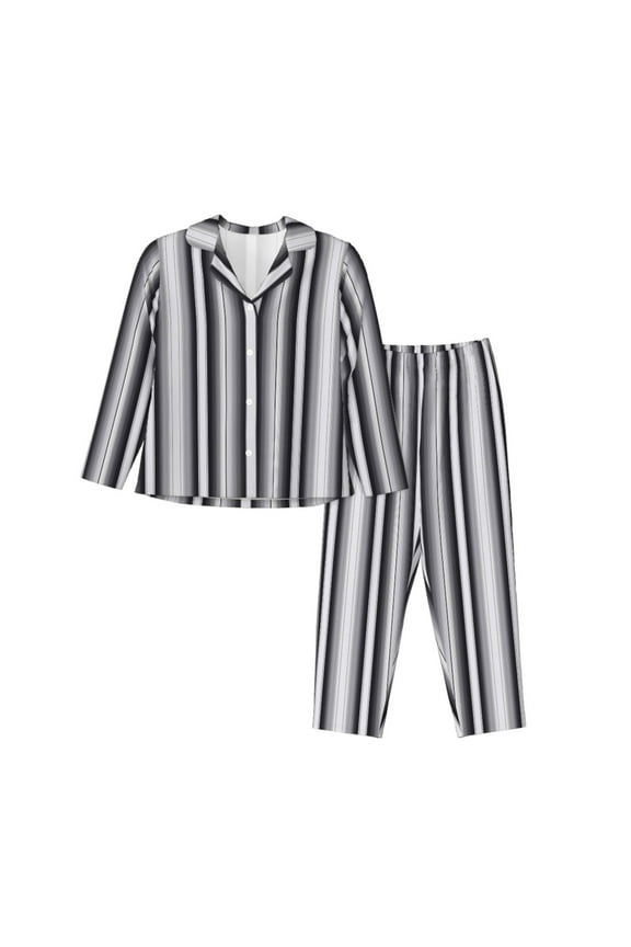 Black White Gray Mexican Blanket Serape Stripes Pajamas for Women Set, Womens Pajama Sets, Lounge Sets for Women, 2pjs for Women-XX-Large