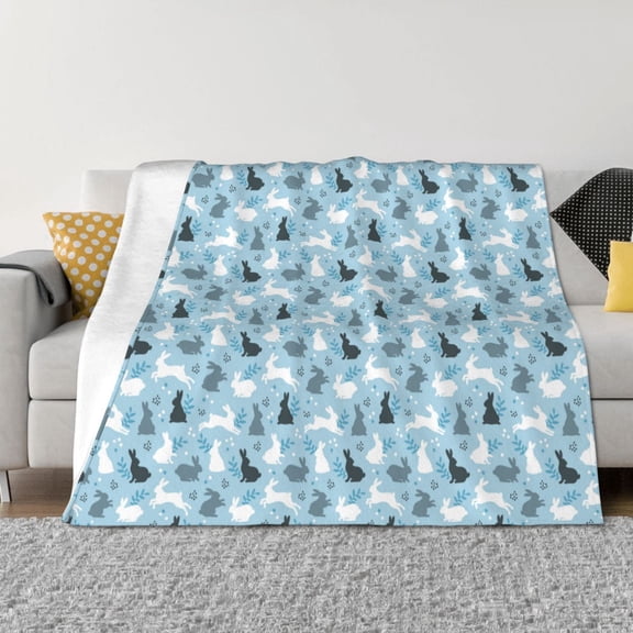 Naloa Black White Gray Rabbit Flannel Blankets - Thick and Warm Blanket for Winter, Soft Fuzzy Plush King Blanket for All Seasons