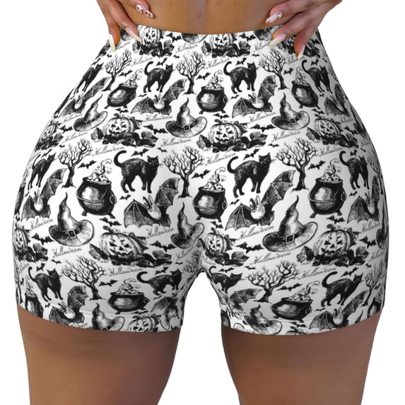 Naloa Black White Halloween Biker Shorts for Women Seamless Scrunch Short Women’s Yoga Shorts for Gym Running Sport Shorts - X-Large