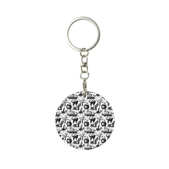 Naloa Black White Halloween Print Round Keychain Keychain Key Ring, Key Tag, Key Chain Bulk for Gift Accessories (Round)