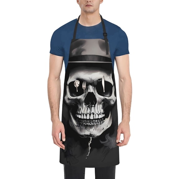 Naloa Black White Hat Skull Apron Kitchen Aprons with Pockets for Women Men Chef