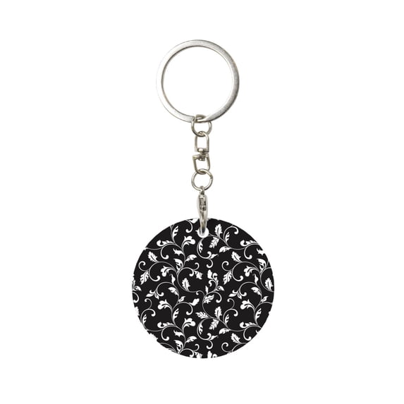 Naloa Black White Leaves Print Round Keychain Keychain Key Ring, Key Tag, Key Chain Bulk for Gift Accessories (Round)