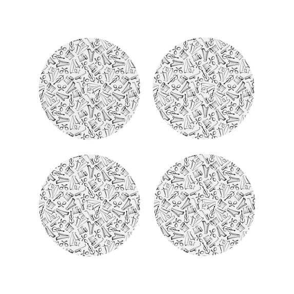 Naloa Black White Music Leather Coasters for Drinks, Durable Drink Coasters 4 Set for Tabletop Protection, Luxurious Home Décor and Housewarming Gift ( {designName})Round Shape