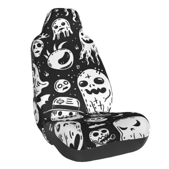Naloa Black White Spooky Ghosts Car Seat Covers Universal Front Seat Coves for Car Accessories ,Padded Car Covers for Automotive, SUV, Truck, and Van