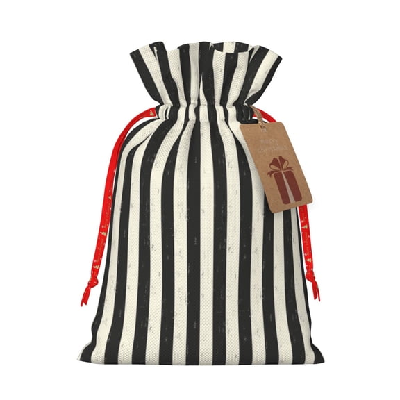 Naloa Black And White Thick Stripes Drawstring Christmas Bags, 3D Xmas Gift Bags, Christmas Wrapping Bags, Xmas Goodie Bags, Treat Pouch Bags, Party Favor Bags-