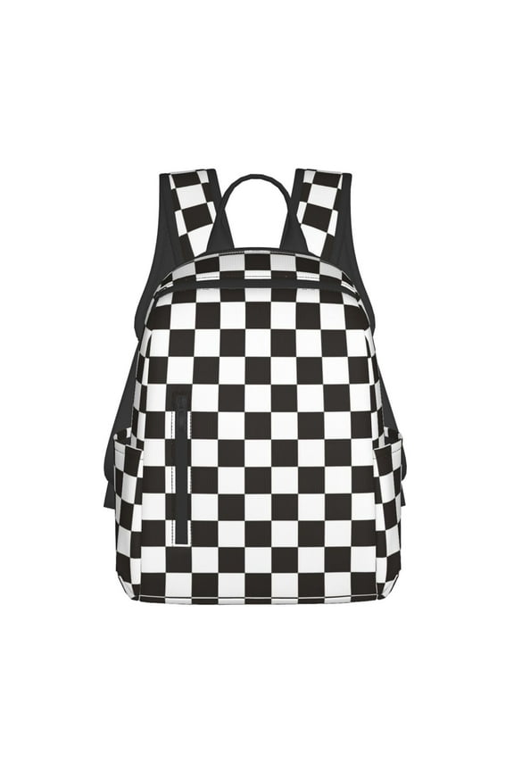Black and White Checkerboard Print Lightweight DayBackpack Suitable for school, work, shopping, travel, etc.