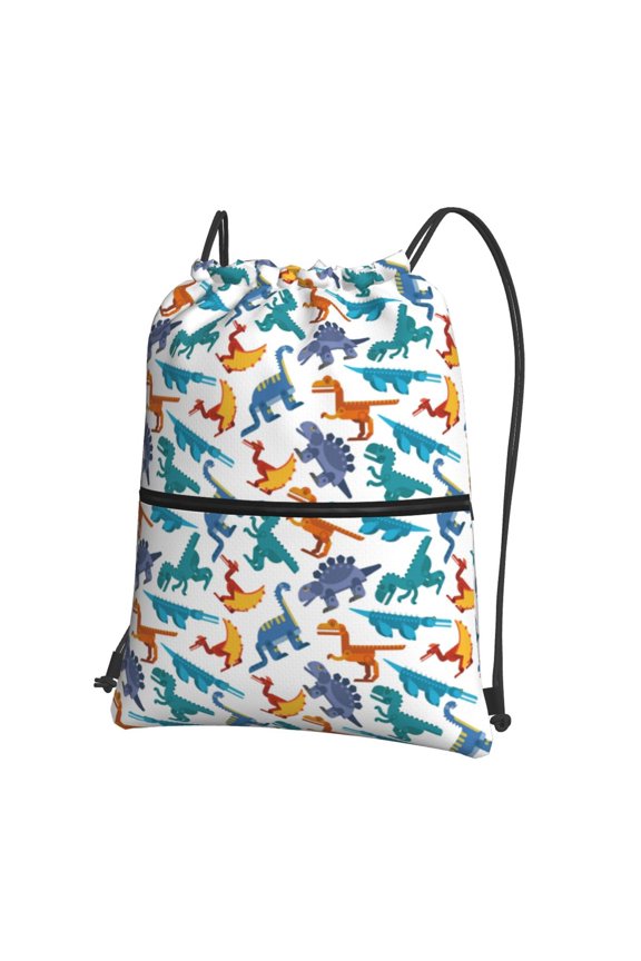 Block Dinosaur Drawstring Backpack String Bag Cinch Water Resistant for Gym Shopping Sport Yoga