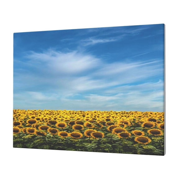 Naloa Blooming Sunflower Field Print Canvas Picture,Wall Pictures, Modern Decorative Poster,Art Prints for Bedroom, Toilet, 40 x 30 cm, Built-in Wooden Frame