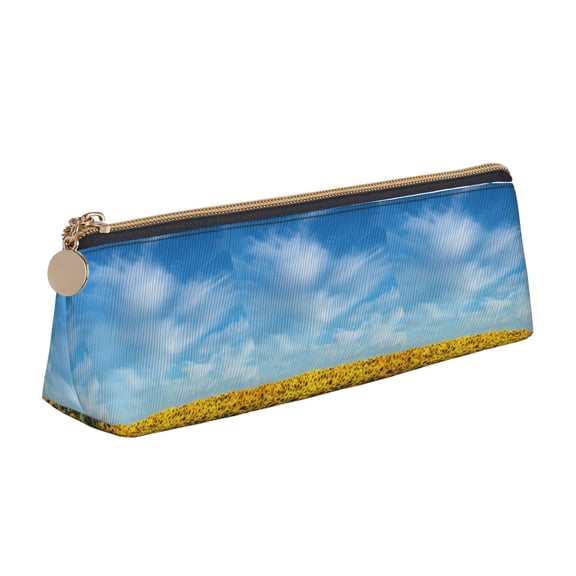 Naloa Blooming Sunflower Field Print Leather Pencil Case - Portable Big Capacity Pencil Pouch Organizer Bag Stationery Bag for Work & Office Pencil Pen Case