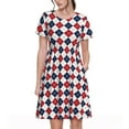 thumbnail image 1 of Naloa Blue And Red Diamond Print Womens Summer A-Line Dress with Pockets,Short Sleeve Dresses,Flowy Beach Swing Dress for Vacation Travel, 1 of 6