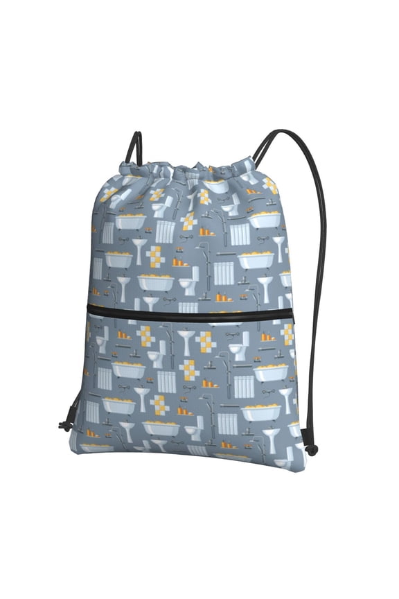Blue Bathroom Drawstring Backpack String Bag Cinch Water Resistant for Gym Shopping Sport Yoga