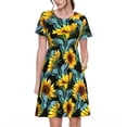 thumbnail image 1 of Naloa Blue Batterflies Sunflower Print Womens Summer A-Line Dress with Pockets,Short Sleeve Dresses,Flowy Beach Swing Dress for Vacation Travel, 1 of 6
