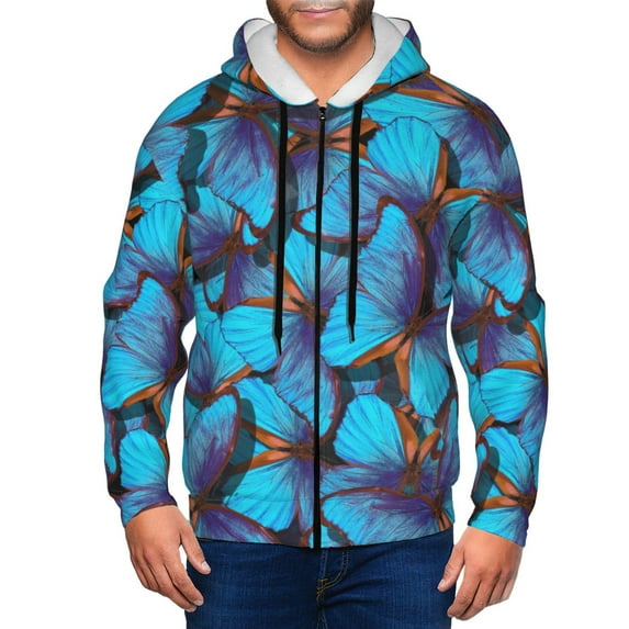 Naloa Blue Butterflies Men’s Hoodies, Zip up Hoodie, Sweatshirts,Hoodies for Men Sizes S-3XL-3X-Large